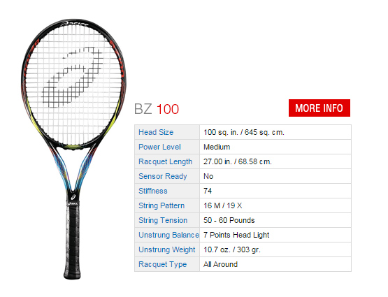 asics bz 100 tennis racquet