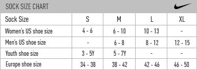 Nike Park Iv Sock Size Chart