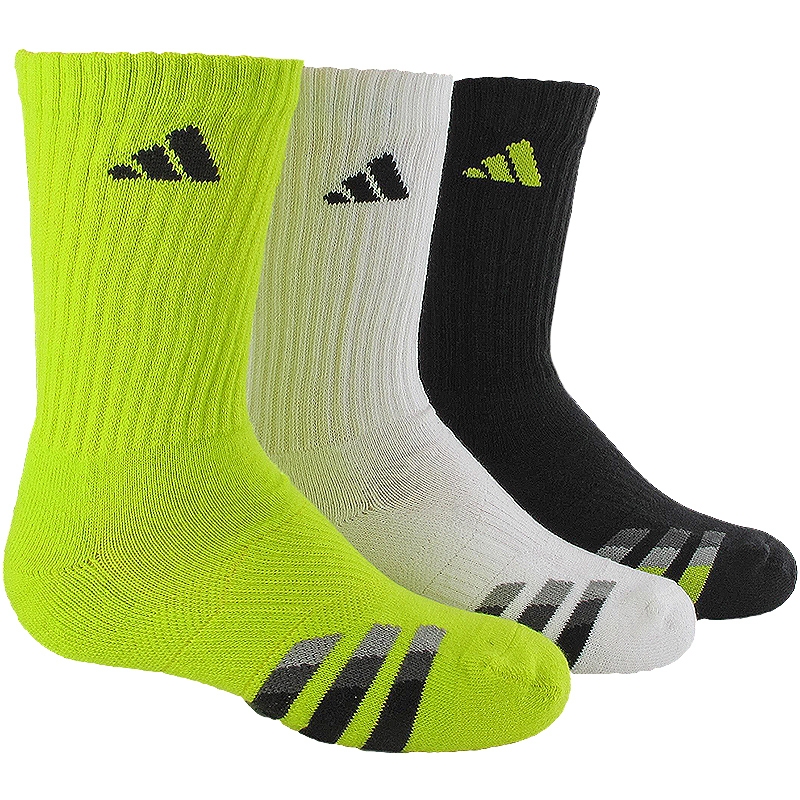 Adidas Striped 3 Pack Crew Junior's Tennis Socks Volt/white/black