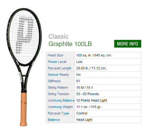 Prince Classic Graphite 100LB Tennis Racket