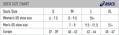 Asics Socks Size Chart