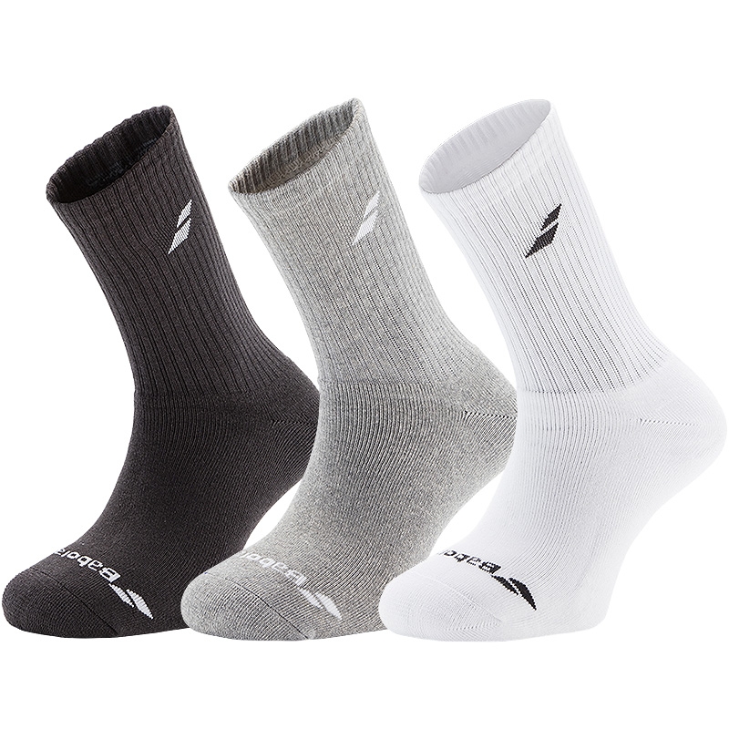 Babolat 3 Pair Pack Crew Boy's Tennis Socks White/black/grey