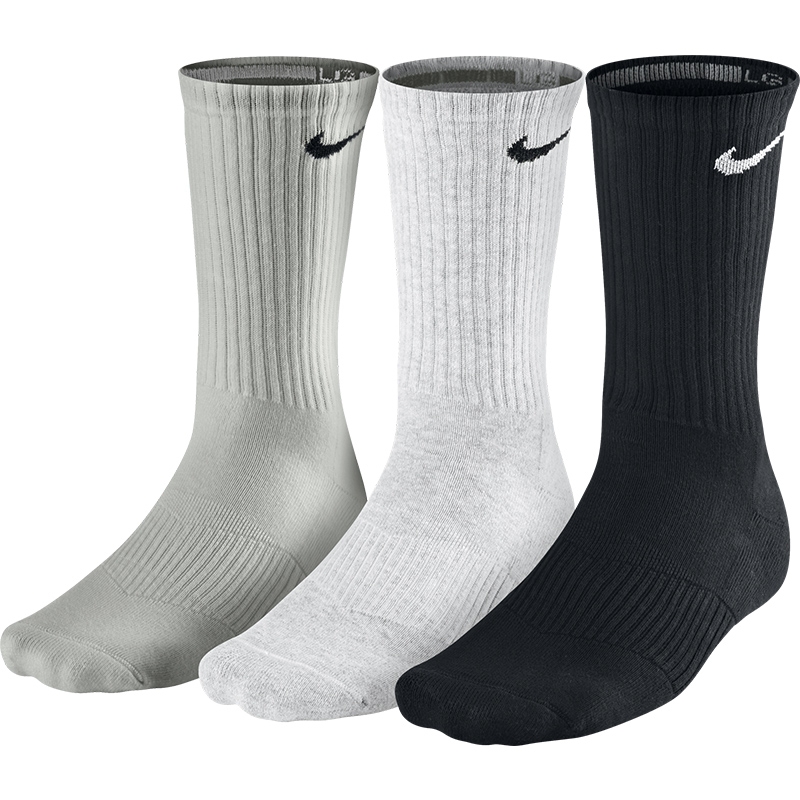 Nike 3 Pack Crew Tennis Socks Assorted White/black/grey
