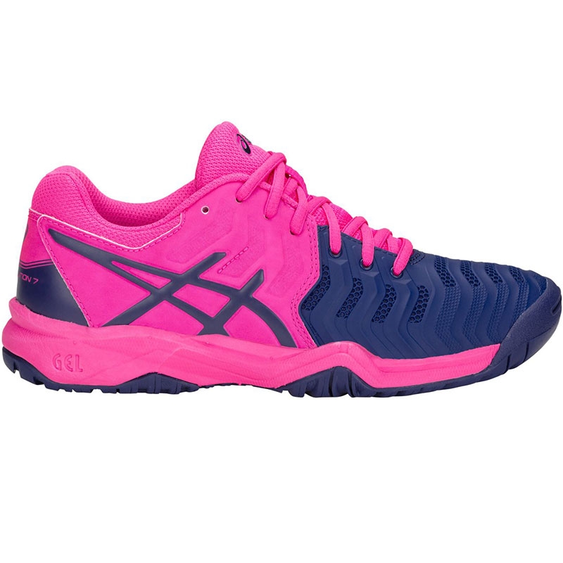 Asics Gel Resolution 7 GS Junior Tennis Shoe Pink/blue