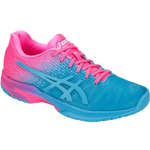 blue and pink tennis shoes