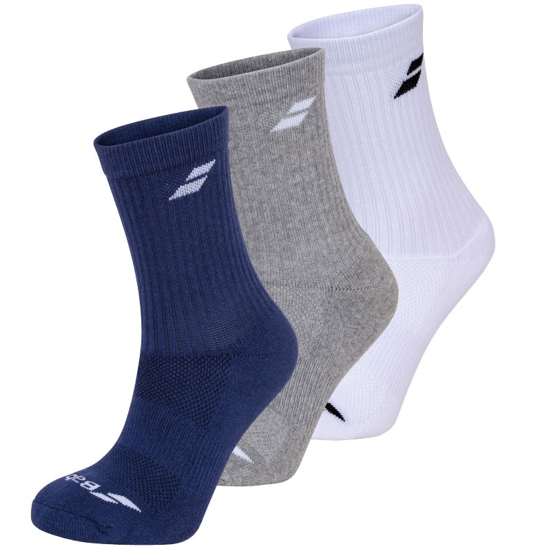 Babolat 3 Pair Pack Crew Boys' Tennis Socks White/blue/grey