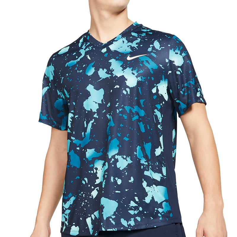 Nike Court Dry Victory Print Men S Tennis Crew Obsidian White Nike Court Dry Victory Print Men S Tennis Crew Obsidian White