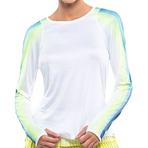 Lucky In Love Sea Breeze Stripe Long Sleeve Women S Tennis Top White Neonyellow