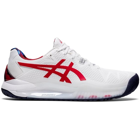 Asics Gel Resolution 8 . Men's Tennis Shoe White/red Asics Gel Resolution 8 . Men's Tennis Shoe White/red