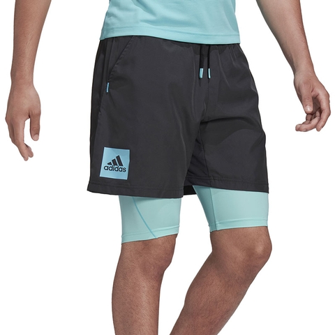 Adidas 7 Heat Ready 2 In 1 Men's Tennis Short Carbon/aqua