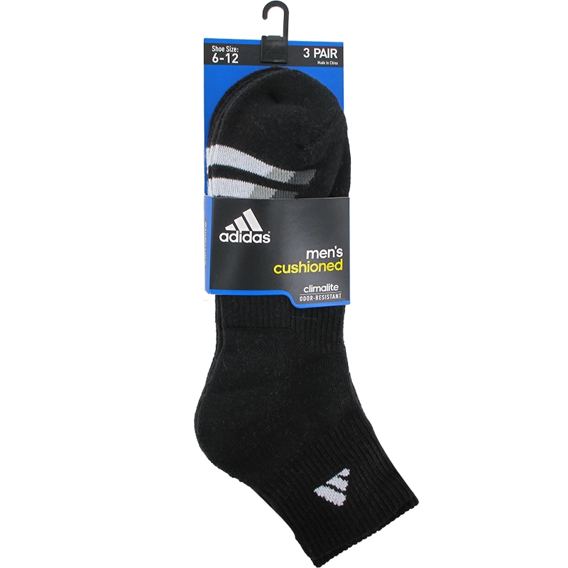 Adidas Cushioned 3 Pack Quarter Men's Tennis Socks Black