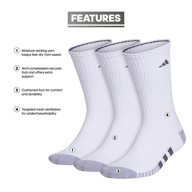 Adidas Cushioned 3Pack Crew Men's Tennis Socks White