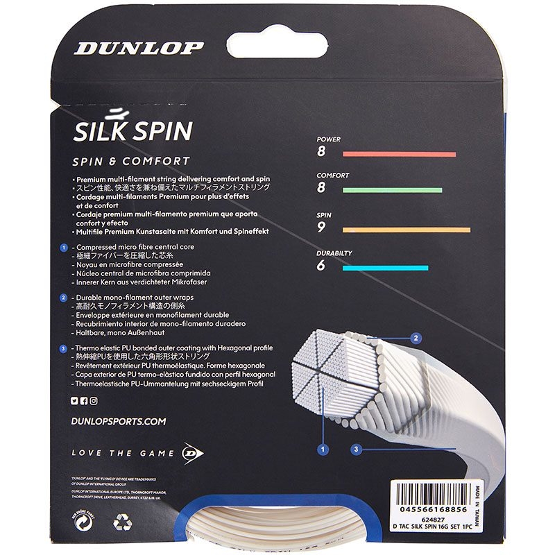 Dunlop Silk Spin Tennis String Racket Reel 1.25-1.30mm/17L/40ft 