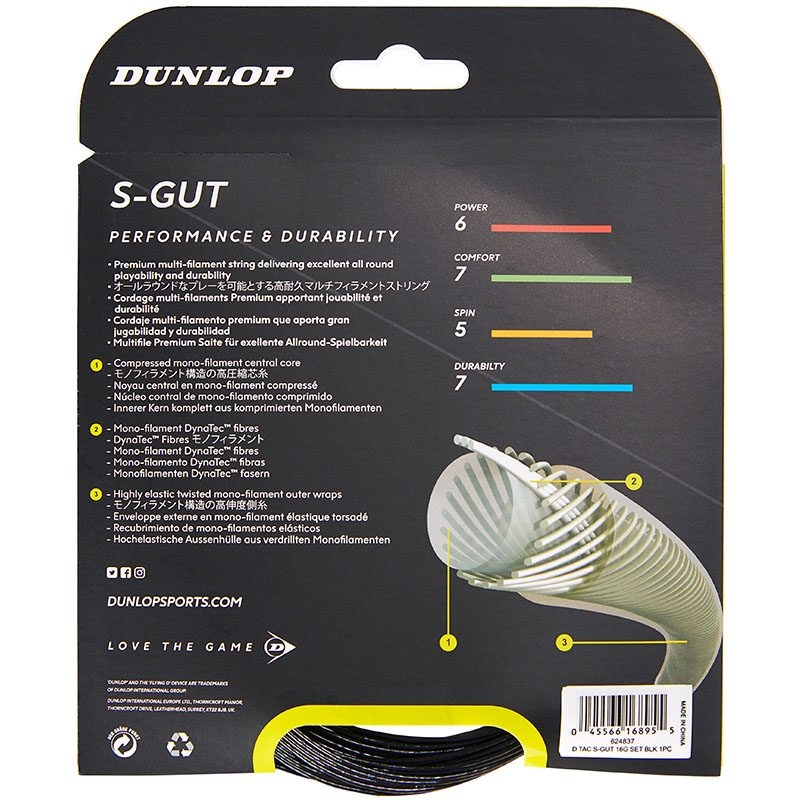 Dunlop Synthetic Gut 16 Tennis String Set - Black Black