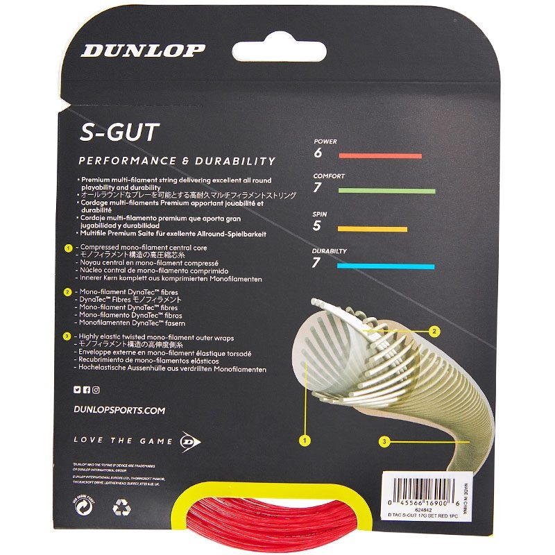 Dunlop Synthetic Gut 17 Tennis String Set Red Red