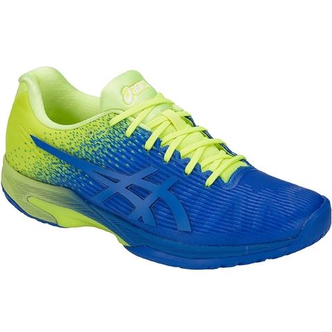 blue and yellow tennis shoes