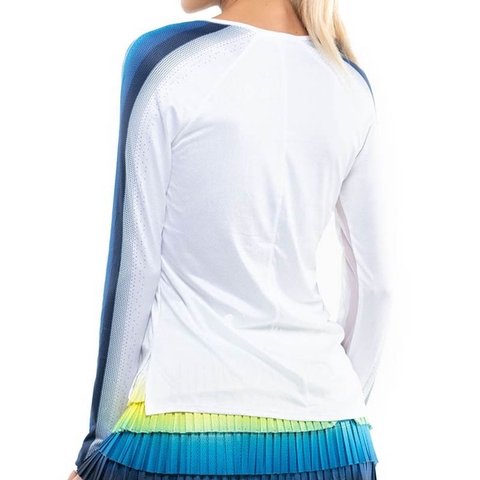 Lucky In Love Sea Breeze Stripe Long Sleeve Women S Tennis Top White Neonyellow