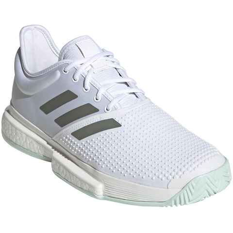 adidas white and green tennis shoes