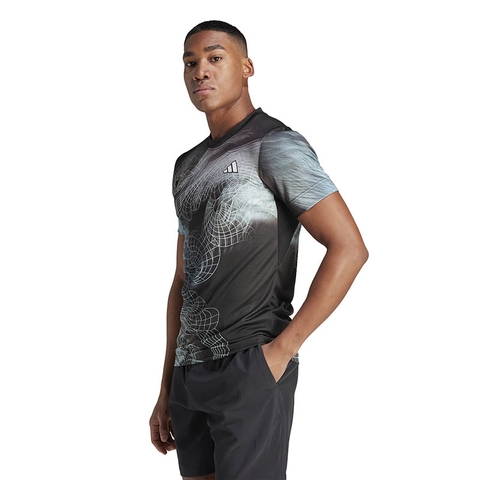 adidas Printed Aeroready Freelift Men s Tennis Tee Black green